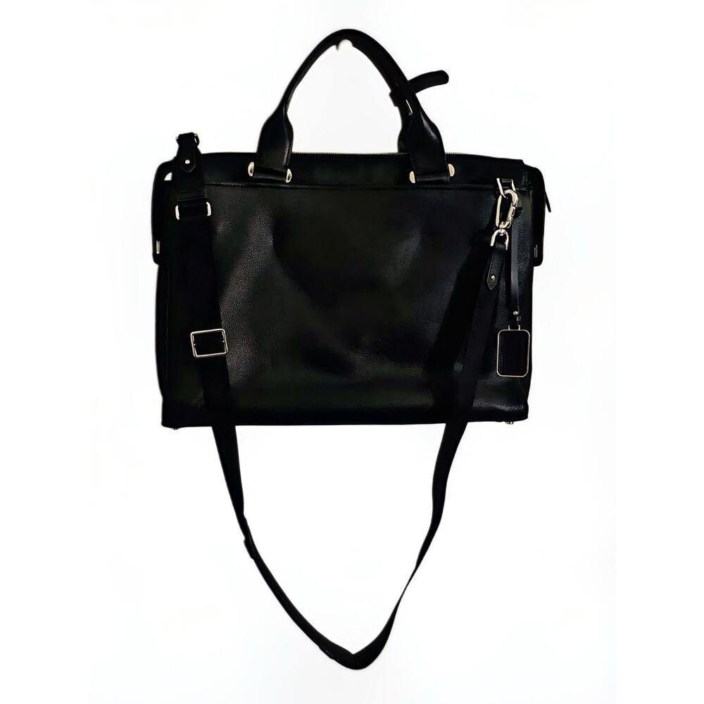 Tumi Black Leather Briefcase for 16 in Laptop, Padded Partitions,